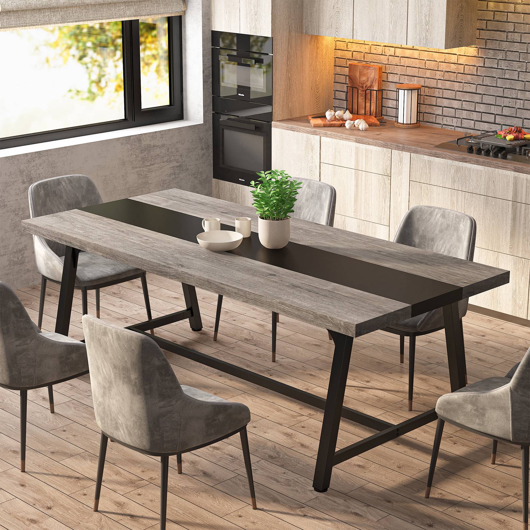 Dining Table for 8 People, 70.87" Rectangular Wood Kitchen Table Tribesigns